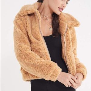 Urban Outfitters Cropped Teddy Jacket in Honey